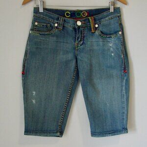 Vintage Y2K Coogi Jean Shorts Bermuda Distressed Colourful Pride Rainbow 7 8